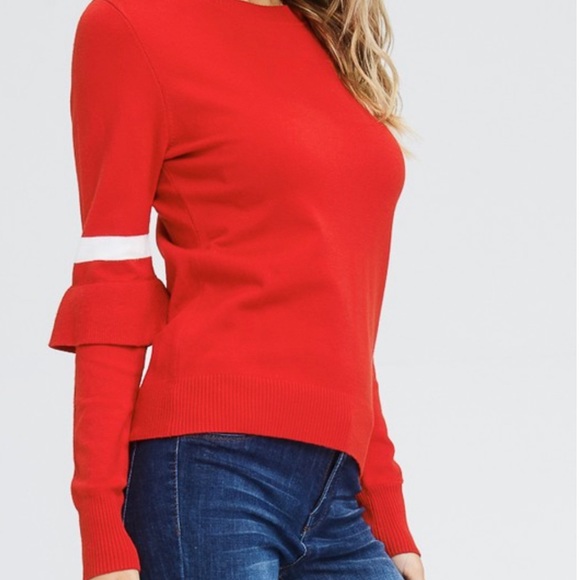 Long Sleeve Sweater Knit Top w/Stripe Detail - Picture 2 of 8